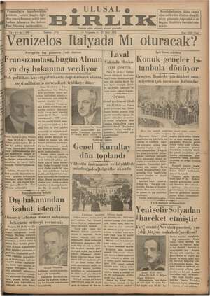Ulusal Birlik (İzmir) Gazetesi 21 Mart 1935 kapağı