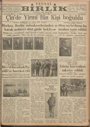 Ulusal Birlik (İzmir) Gazetesi 26 Mart 1935 kapağı