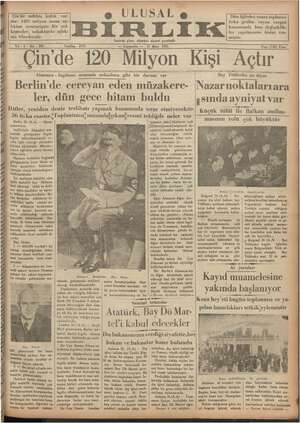 Ulusal Birlik (İzmir) Gazetesi 27 Mart 1935 kapağı