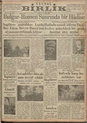 Ulusal Birlik (İzmir) Gazetesi 31 Mart 1935 kapağı