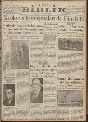 Ulusal Birlik (İzmir) Gazetesi 1 Nisan 1935 kapağı