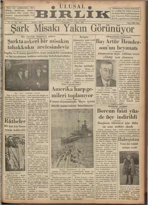 Ulusal Birlik (İzmir) Gazetesi 3 Nisan 1935 kapağı