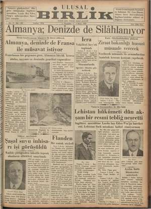 Ulusal Birlik (İzmir) Gazetesi 4 Nisan 1935 kapağı