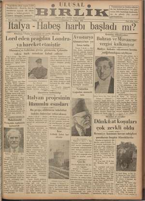 Ulusal Birlik (İzmir) Gazetesi 6 Nisan 1935 kapağı