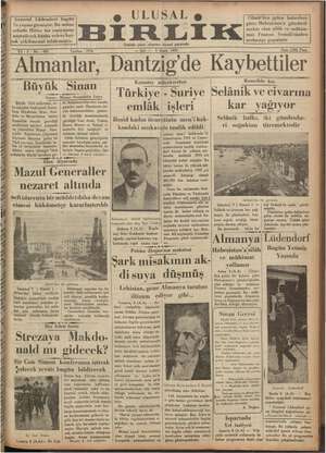 Ulusal Birlik (İzmir) Gazetesi 9 Nisan 1935 kapağı