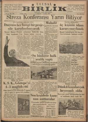 Ulusal Birlik (İzmir) Gazetesi 13 Nisan 1935 kapağı