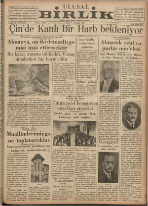 Ulusal Birlik (İzmir) Gazetesi 28 Nisan 1935 kapağı