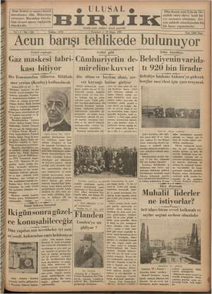 Ulusal Birlik (İzmir) Gazetesi 29 Nisan 1935 kapağı
