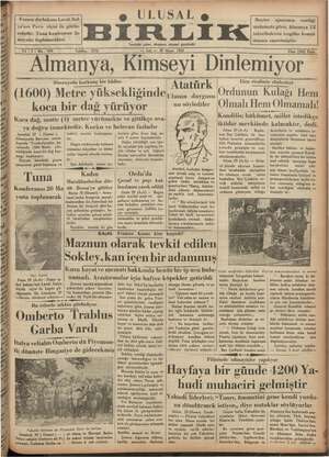 Ulusal Birlik (İzmir) Gazetesi 30 Nisan 1935 kapağı