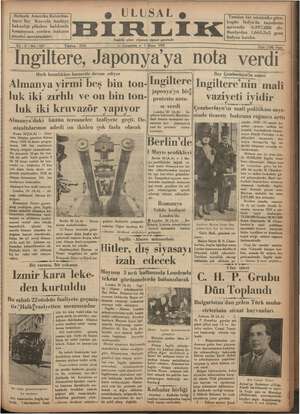 Ulusal Birlik (İzmir) Gazetesi 1 Mayıs 1935 kapağı