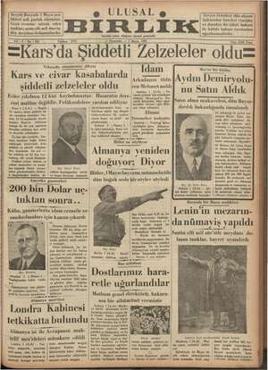 Ulusal Birlik (İzmir) Gazetesi 2 Mayıs 1935 kapağı