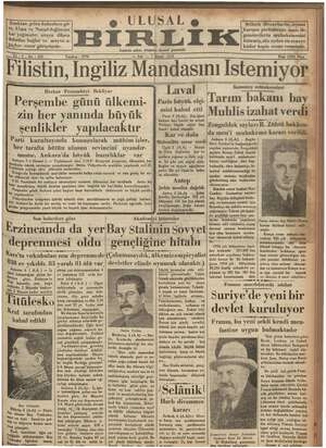 Ulusal Birlik (İzmir) Gazetesi 7 Mayıs 1935 kapağı
