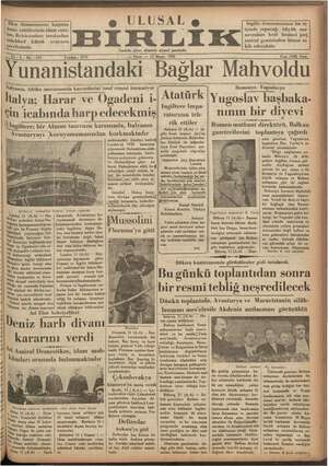 Ulusal Birlik (İzmir) Gazetesi 11 Mayıs 1935 kapağı