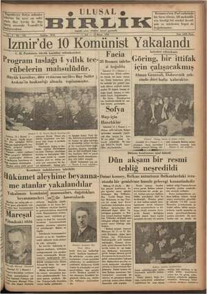 Ulusal Birlik (İzmir) Gazetesi 14 Mayıs 1935 kapağı