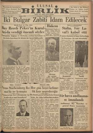 Ulusal Birlik (İzmir) Gazetesi 15 Mayıs 1935 kapağı