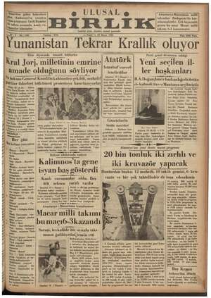 Ulusal Birlik (İzmir) Gazetesi 19 Mayıs 1935 kapağı