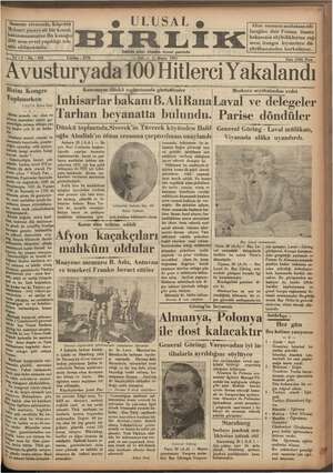 Ulusal Birlik (İzmir) Gazetesi 21 Mayıs 1935 kapağı
