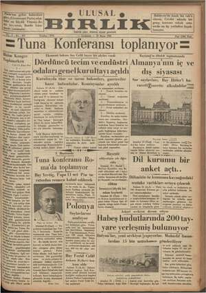 Ulusal Birlik (İzmir) Gazetesi 22 Mayıs 1935 kapağı