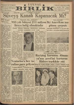 Ulusal Birlik (İzmir) Gazetesi 23 Mayıs 1935 kapağı
