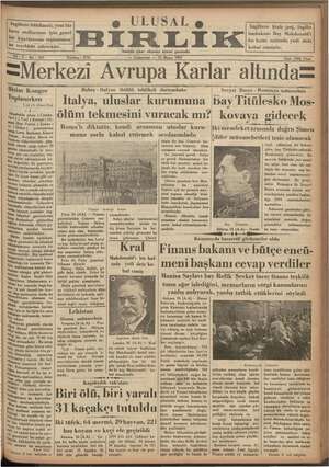 Ulusal Birlik (İzmir) Gazetesi 25 Mayıs 1935 kapağı