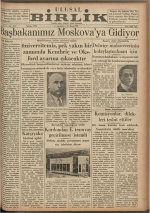Ulusal Birlik (İzmir) Gazetesi 27 Mayıs 1935 kapağı