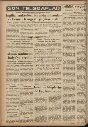    li 2 Hazıran 935 e aaa 7 >. — (Ulusal Birlik) tani beraber altın blokuna bağlı paralarda inen: İngiliz bim biranda eti ca