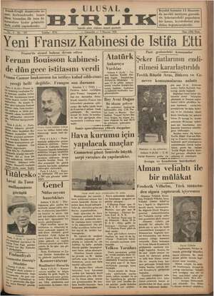Ulusal Birlik (İzmir) Gazetesi 5 Haziran 1935 kapağı