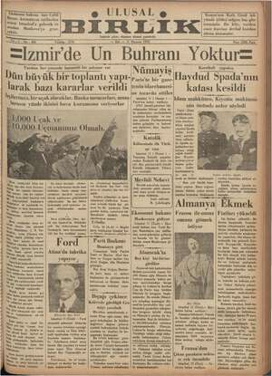 Ulusal Birlik (İzmir) Gazetesi 11 Haziran 1935 kapağı