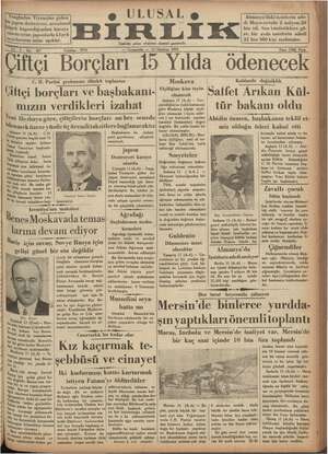 Ulusal Birlik (İzmir) Gazetesi 12 Haziran 1935 kapağı
