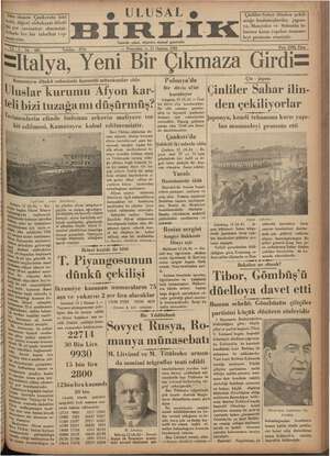 Ulusal Birlik (İzmir) Gazetesi 13 Haziran 1935 kapağı