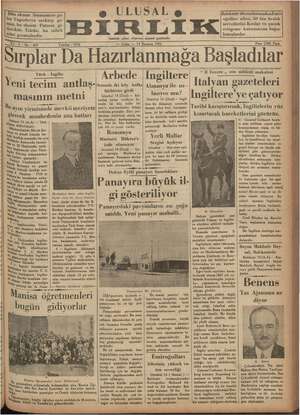 Ulusal Birlik (İzmir) Gazetesi 14 Haziran 1935 kapağı