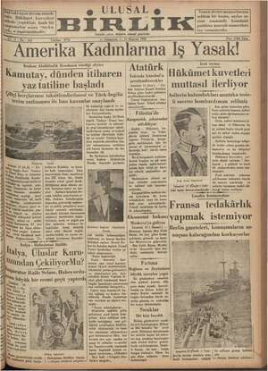 Ulusal Birlik (İzmir) Gazetesi 15 Haziran 1935 kapağı