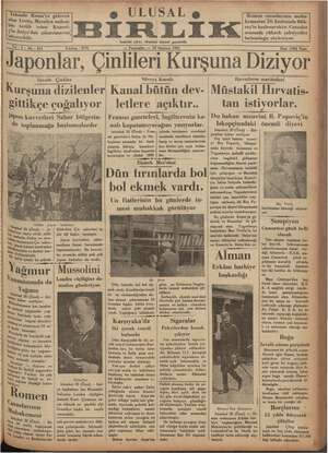Ulusal Birlik (İzmir) Gazetesi 20 Haziran 1935 kapağı