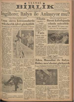 Ulusal Birlik (İzmir) Gazetesi 22 Haziran 1935 kapağı