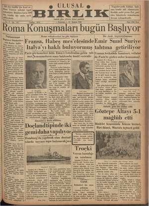 Ulusal Birlik (İzmir) Gazetesi 24 Haziran 1935 kapağı