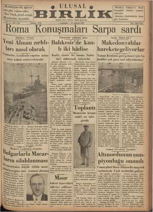 Ulusal Birlik (İzmir) Gazetesi 26 Haziran 1935 kapağı
