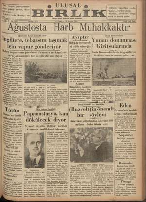 Ulusal Birlik (İzmir) Gazetesi 28 Haziran 1935 kapağı
