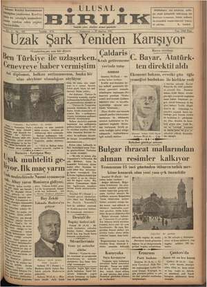 Ulusal Birlik (İzmir) Gazetesi 29 Haziran 1935 kapağı
