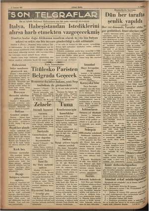  Bu ay içinde Italyanın Habeşistana son bir nota vereceği söyleniyor Italya, Habeşistandan İstediklerini alırsa harb etmekten