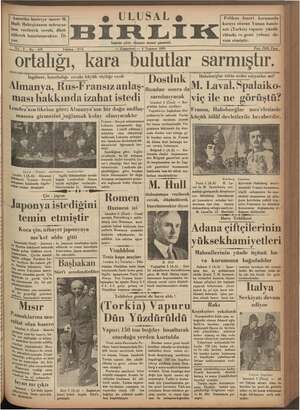 Ulusal Birlik (İzmir) Gazetesi 6 Temmuz 1935 kapağı