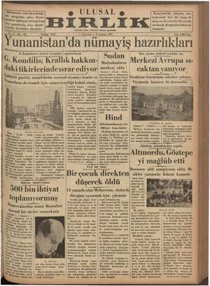 Ulusal Birlik (İzmir) Gazetesi 8 Temmuz 1935 kapağı