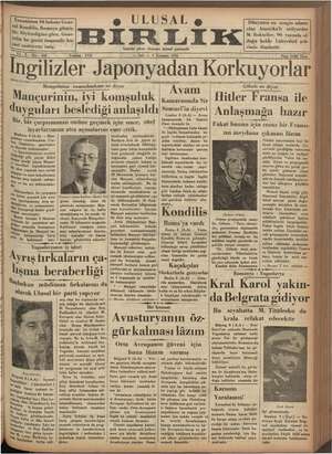 Ulusal Birlik (İzmir) Gazetesi 9 Temmuz 1935 kapağı