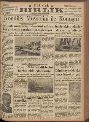 Ulusal Birlik (İzmir) Gazetesi 10 Temmuz 1935 kapağı