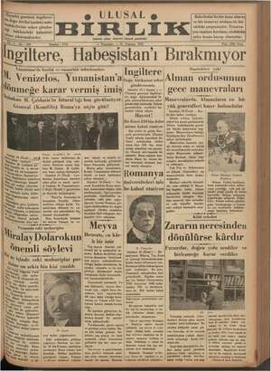 Ulusal Birlik (İzmir) Gazetesi 18 Temmuz 1935 kapağı