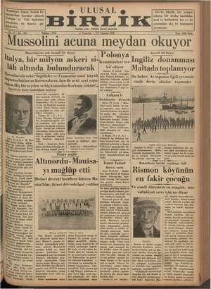 Ulusal Birlik (İzmir) Gazetesi 22 Temmuz 1935 kapağı
