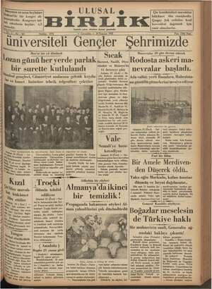 Ulusal Birlik (İzmir) Gazetesi 24 Temmuz 1935 kapağı