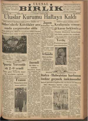 Ulusal Birlik (İzmir) Gazetesi 25 Temmuz 1935 kapağı