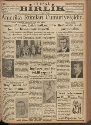 Ulusal Birlik (İzmir) Gazetesi 29 Temmuz 1935 kapağı