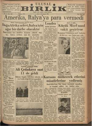 Ulusal Birlik (İzmir) Gazetesi 30 Temmuz 1935 kapağı