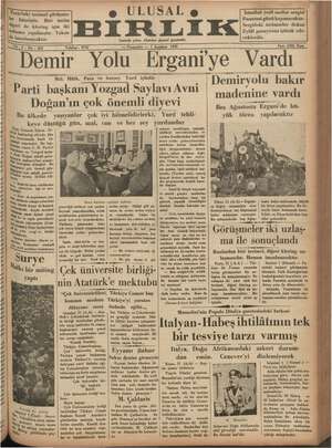 Ulusal Birlik (İzmir) Gazetesi 1 Ağustos 1935 kapağı